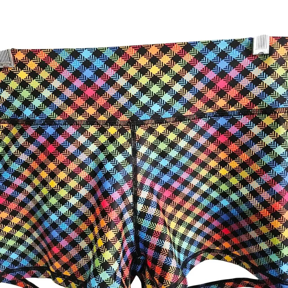 Peachy Women's XL Serenity Squat Proof Shortie Shorts Rainbow Neon Checkered
